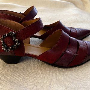 John Fluevog Alison Truth Rock Garnet Skull Buckle